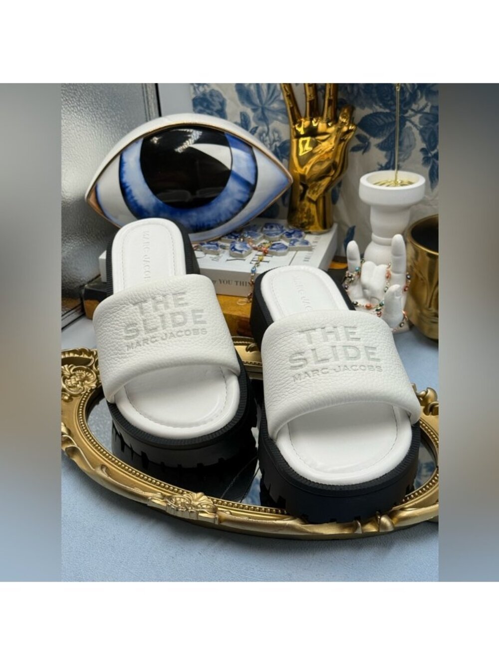 🆕 MARC JACOBS 🧿 NWOB The Lug Sole Slide Sandal, White Leather - Sz 38 US 8 - Picture 6 of 12